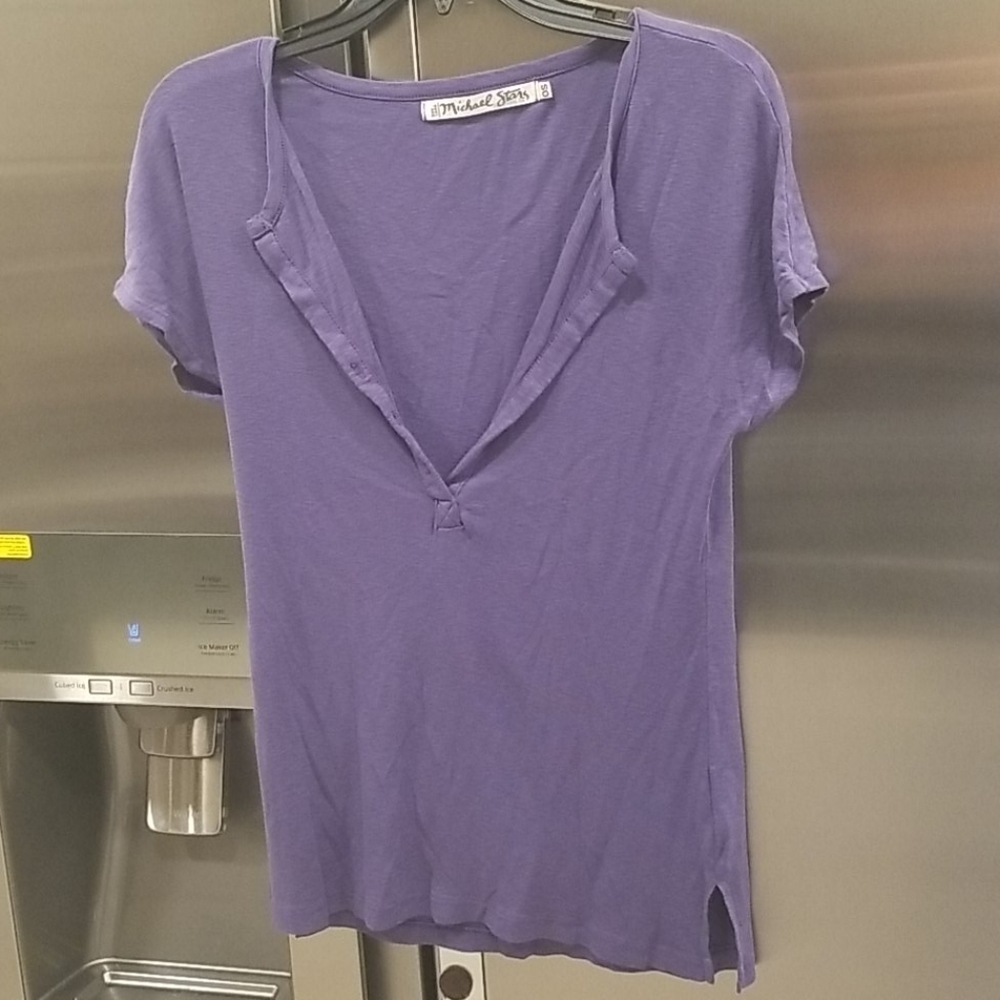 💕MICHAEL STARS💕 V-Neck T-Shirt Purple One Size